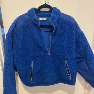 Madewell Blue Fleece Quarter-Zip Pullover